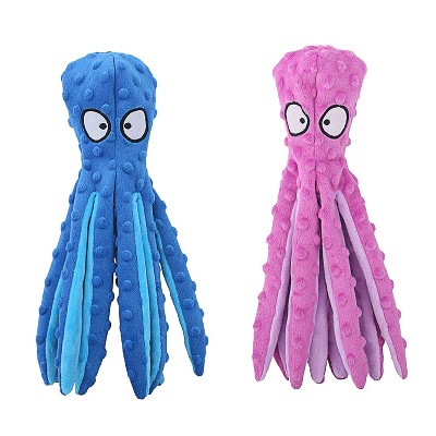 Cesicia 2Pcs Squeaky Dog Toys No Stuffing, Octopus Dog Teething Toy Interactive Dog Toy For Puppy Small Medium Large Dog, Green&Orange