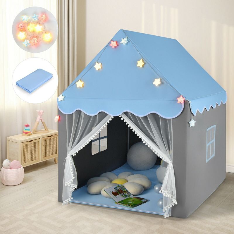 Costway Kids Playhouse Tent Large Castle Fairy Tent Gift w/Star Lights Mat, 1 of 11