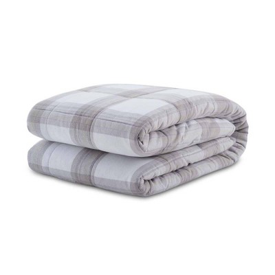 66"x48" Flannel Sherpa 10lbs Reversible Weighted Blanket Gray Plaid - Gravity