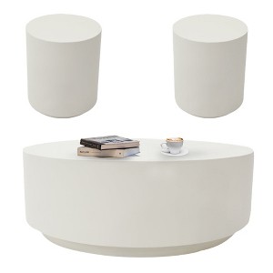 Rome 3pc Concrete Coffee Table Set - Cream White - 1 of 4