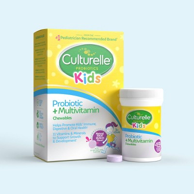 Culturelle Kids Daily Probiotic Plus Multivitamin Vegan Chewable for Oral Health, Digestive and Immune Support - Fruit Punch - 30ct