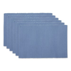 DII Ribbed Solid Placemat Set 6 Piece, Stonewash Blue, 13x19" - 1 of 4