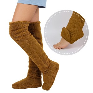 Wrapables Fuzzy Thigh High Socks, Plush Over the Knee Winter Sleeping Slipper Stockings, Long Furry Leg Warmers - 1 of 4