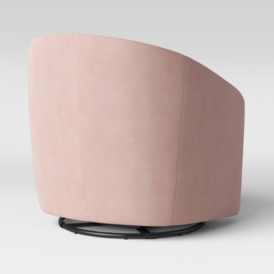 Blush Pink Velvet Handcrafted Swivel Glider with Wooden Base