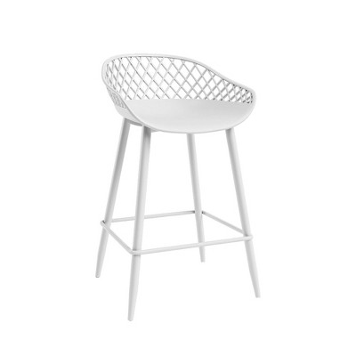 Jamesdar Set of 2 Kurv Counter Height Barstools White: Chic Design, Steel Frame, Polypropylene