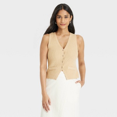 Women's Button-Front Sweater Vest - Universal Thread™ Tan L