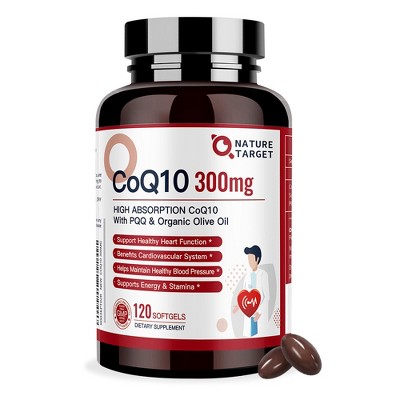 Nature Target CoQ10-300mg-Softgels +PQQ, Olive Oil, High Absorption, Heart & Immune Support, Energy Production - 120 Servings