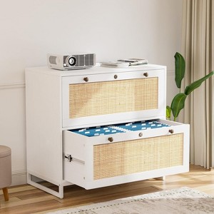VINGLI Wood Rattan 2 Drawer Lateral File Cabinet with Lock, Home Office Filing Cabinets for Hanging Letter/A4/Legal Size Labeled Folders, White - 1 of 4