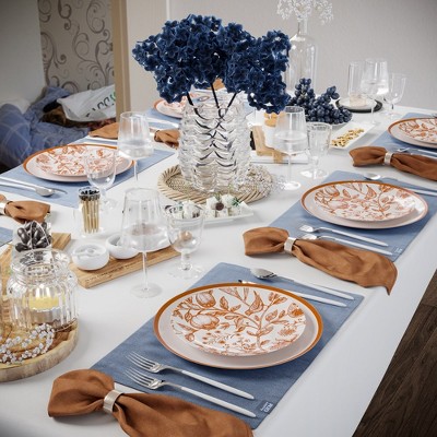 Elegant White and Brown Floral Disposable Plastic Plate Set