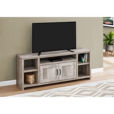 Taupe Reclaimed Wood-Look 60" TV Stand with Black Metal Handles