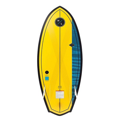 Hyperlite Shim 4.7 Wakesurfer Board with Layered Glass Deck, Pin Tail, Skim and Surf Combination Style for Wake Water Surfing Surfboard Riders, Yellow