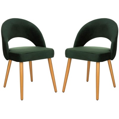 Malachite Green Velvet Upholstered Side Chair with Gold Wood Accents
