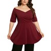 Agnes Orinda Women's Plus Size Regular Fit V Neck Wrap Short Sleeve Casual Peplum Blouses - 2 of 4