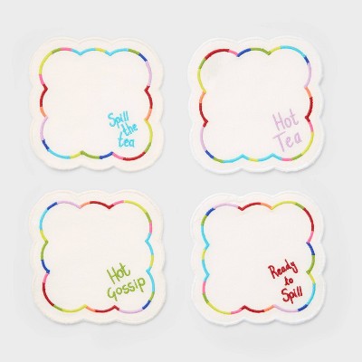 Pride 4pc Spill the Tea Embroidered Cocktail Napkin