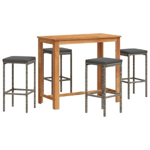vidaXL Patio Bar Set Outdoor Garden Furniture Solid Wood Acacia and Poly Rattan - Gray 4 Piece - 1 of 4
