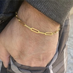 RMZ GOLD NYC 14k Gold Plated over 925 Silver Paperclip Paper Clip Bracelet 7'' 4MM - 1 of 4