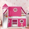 Low Loft Bed Twin Size with Slide and Storage Stairs, Wood Plyhouse Loft Bed with Tent & Tower for Boys & Girls - 3 of 4