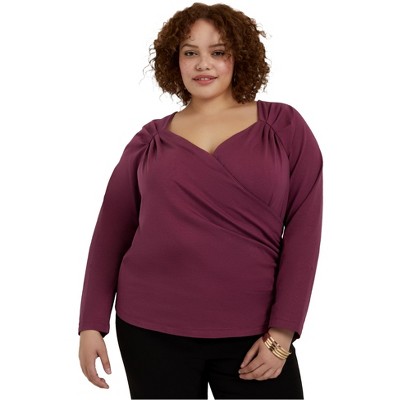 June + Vie by Roaman's Women's Plus Size Faux Wrap Top