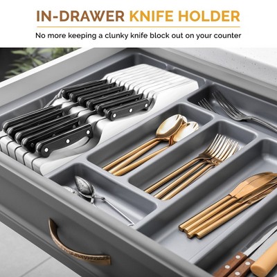 Bambusi In-Drawer Knife Block - Organizes Up to 16 Knives (White)