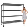 Wire Shelving Unit 2640LBS, 59"W 4-Tier Metal Storage Rack with Wheels, Adjustable Garage Shelves for Industrial Use - 2 of 4