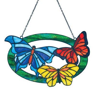 Collections Etc Stained Glass Design Hanging Butterflies Decoration Red