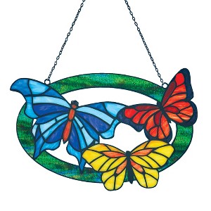 Collections Etc Stained Glass Design Hanging Butterflies Decoration Red - 1 of 2