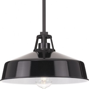 Progress Lighting, Cedar Springs, 1-Light Outdoor Hanging Light, Black Finish, Gloss White Shade - 1 of 4