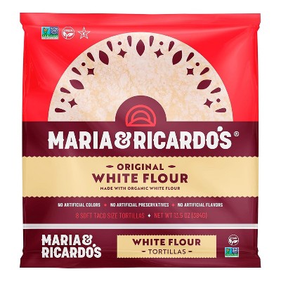 Maria & Ricardo's White Flour Tortillas. (3 Pack) Non GMO PV, Vegan, Kosher. Made with Organic Ingredients. 8 Tortillas per Pack