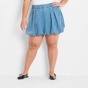 Women's Denim Bubble Mini A-Line Skirt - Future Collective Blue Denim - 1 of 3