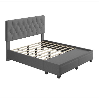 Full Henley Linen Tufted Upholstered Platform Bed with Storage Drawers Charcoal - Eco Dream