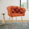 Small Accent Arm Chair Set Of 2 Tufted Velvet Makeup Vanity Chair With Back,Upholstered Woven Barrel Chair With Gold Metal Legs Soft Padded-Cuddlewood - 2 of 4