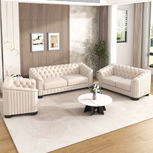 Velvet Upholstered Accent Sofa with Thick Removable Seat Cushion - 1 of 4