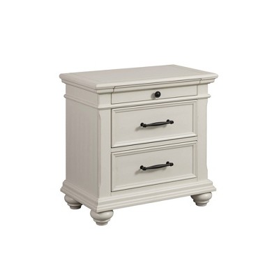 Transitional White 3-Drawer Nightstand with USB Ports