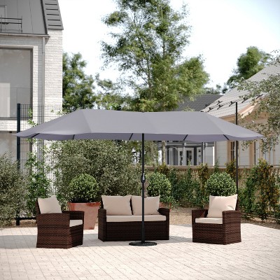 Gray 15 FT Triple Head Patio Umbrella with Crank and Tilt Function