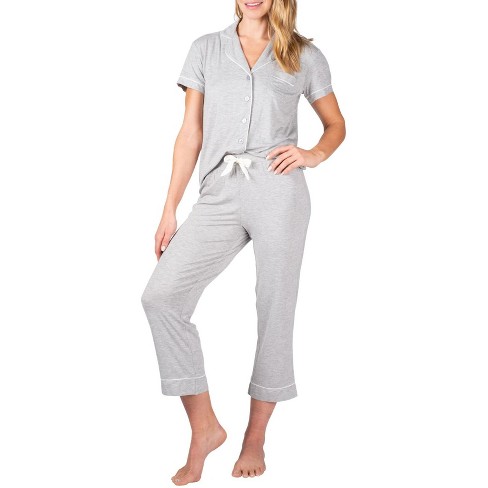 Cheibear Womens Round Neck Pajama Set With Capri Pants Casual