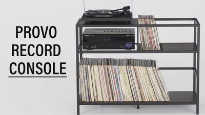 Provo Matte Black and Brown Record Storage Console with Turntable Shelf