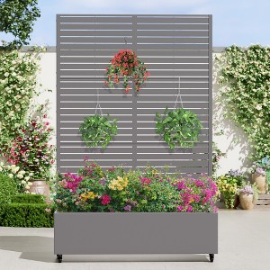 Raised Garden Bed with Trellis, Iron Gray Planting Box with Climbing Frame - 1 of 4