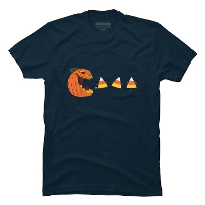 Men's Design By Humans Halloween Gamer Pumpkin Eating Candy Corn By rawresh6 T-Shirt