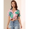 Allegra K Women's Hawaiian Floral Leaves Printed Short Sleeve Button Down Vintage Shirt - 2 of 4