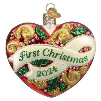 Old World Christmas 2024 First Christmas Heart - 1 Glass Ornament 3.25 Inch, Glass 3.25 In 2024 First Christmas Heart Ornament Marriage Love 1St Tree