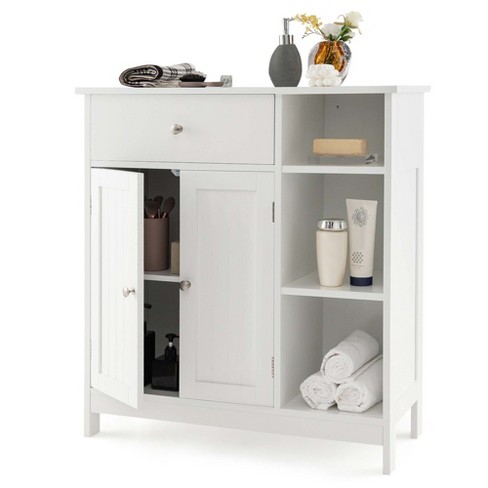 Costway Bathroom Floor Cabinet Side Storage Cabinet with 3 Drawers and 1 Cupboard Grey, Gray