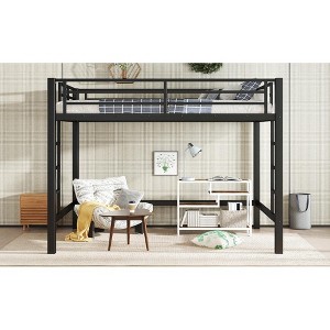 ORRD Queen Size Metal Loft Bed with Ladder & Guardrails, Heavy-Duty Black Frame for Adults & Teens - 1 of 4