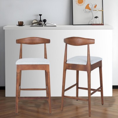 Walnut mid century modern design solid wood bar stool, upholstered bar stool with wooden legs