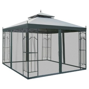 Resenkos Outdoor Garden Gazebo, Sunshade Gazebo Canopy,10' x 10' Double Roof Outdoor Gazebo Canopy Shelter with Netting, Gray - 1 of 4