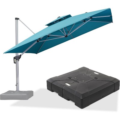 PURPLE LEAF 9/10/11/12ft Square Patio Cantilever Umbrella with Base Windproof Offset Heavy Duty Sun Umbrella for Pool Lawn Garden 360 Degree Rotation