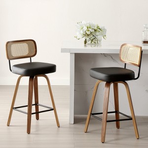 Bekrvio 26"/29" Mid-Century Modern Swivel Bar Stools Set of 1/2/3/4- Faux Leather Upholstered with Back and Bent Wood Legs,Ideal for Kitchen Island - 1 of 4