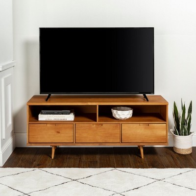 NicBex Mid-Century Modern TV Stand with Solid Wood for 65" TVs Entertainment Center with 2 Open Cubbies for Living Room