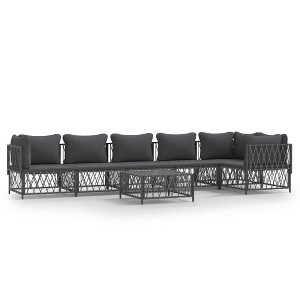 vidaXL Modern Outdoor Lounge Set - Anthracite Steel 7-Piece Modular Patio Furniture with Dark Gray Cushions and High-Density Foam Filling - 1 of 4