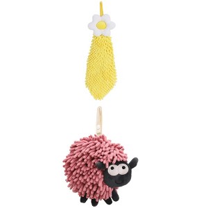 REGALWOVEN Flower and Sheep Shape Absorbent Fast Drying Chenille Hand Towels with Hanging Loop 6" x 15"/7" x 7" 2 Packs - 1 of 4