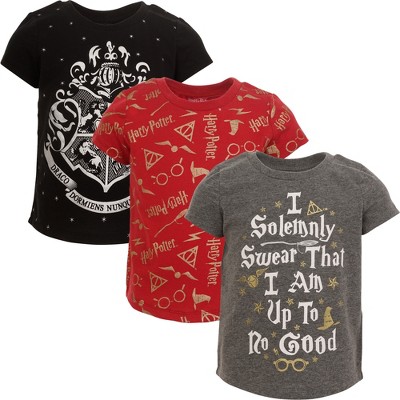 Harry Potter Hogwarts Little Girls 3 Pack Graphic T-Shirt Red/Black/Grey 